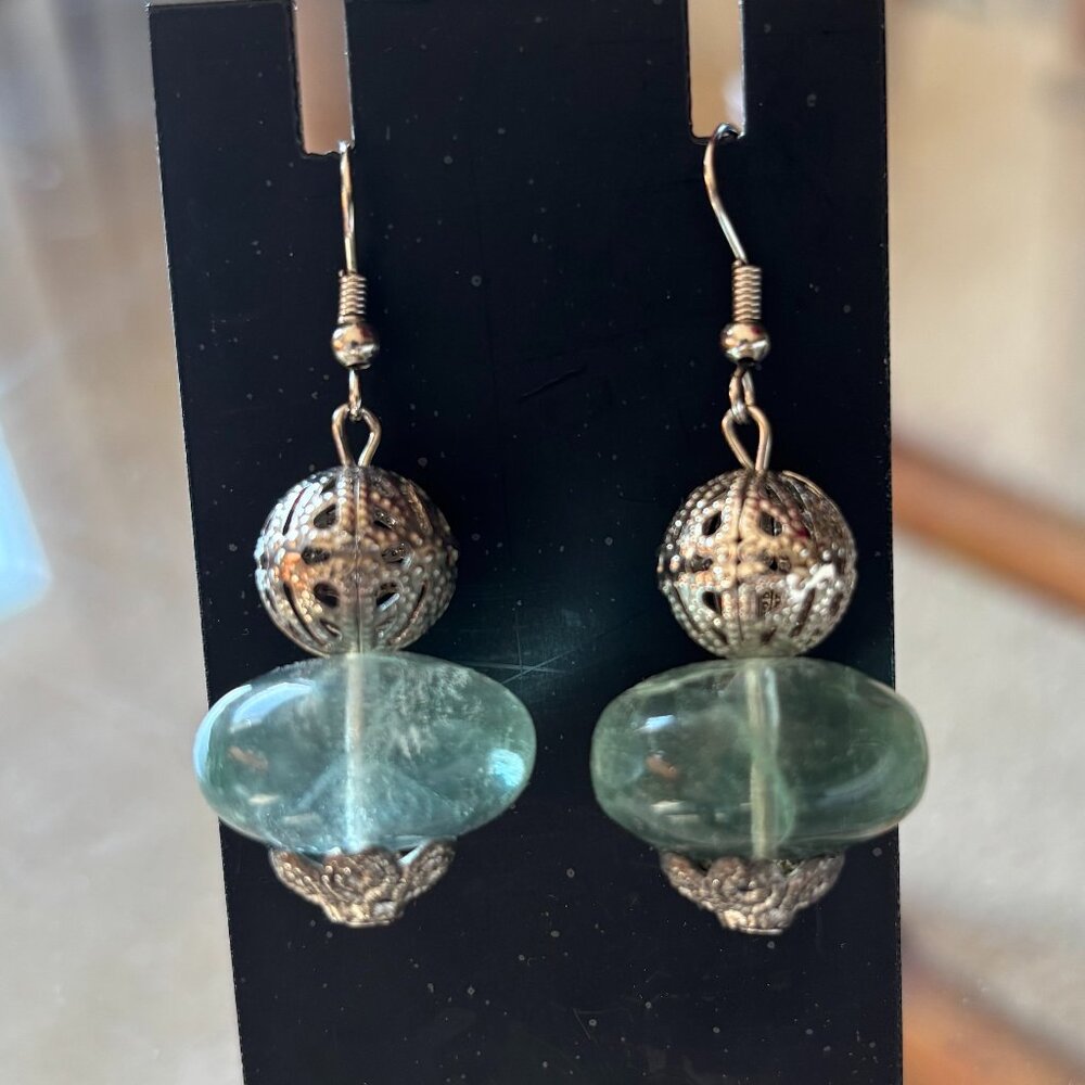 Genuine Fluorite Bead Dangle Sterling Silver Earrings - matches necklace listed!